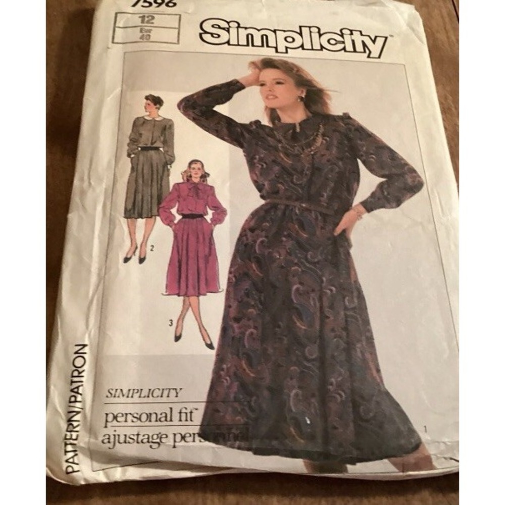 Simplicity 7596 Vintage 80s Misses Dress Sewing Pattern Size 12 Uncut